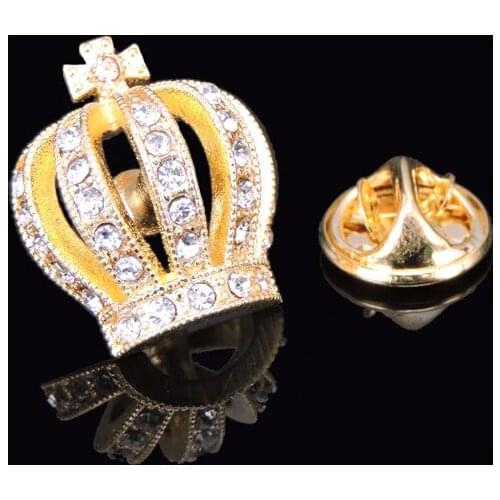 Luxury light luxury style high grade crystal gold crown Brooch mens Lapel Pin clothing collar backpack badge jewelry