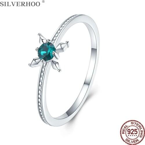 SILVERHOO 925 Sterling Silver Rings For Women Light Luxury Flower Type Romantic Austria Crystal Female Ring Wedding Fine Jewelry