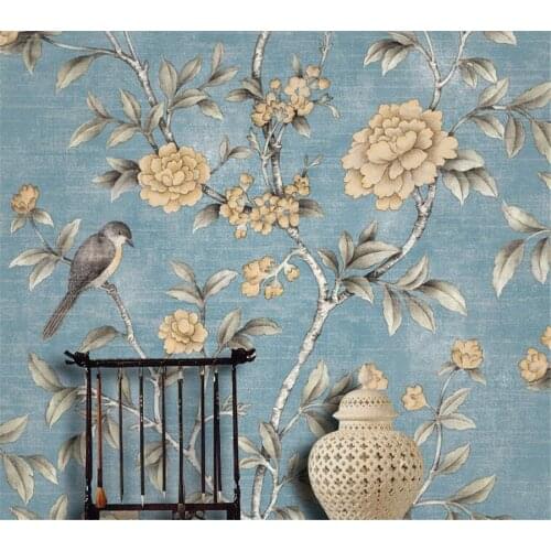 Modern Wallpaper roll rich flowers and birds non-woven wallpaper bedroom study teahouse TV background wallpaper Beibehang
