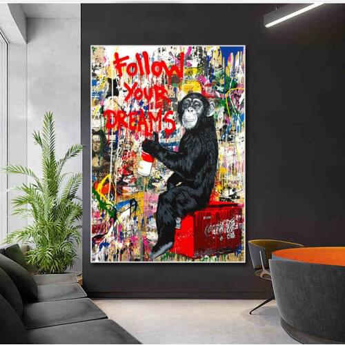 Street Graffiti Art Canvas Paintings Follow Your Dreams Monkey Posters and Prints Abstract Wall Art Pictures for Room Decoration