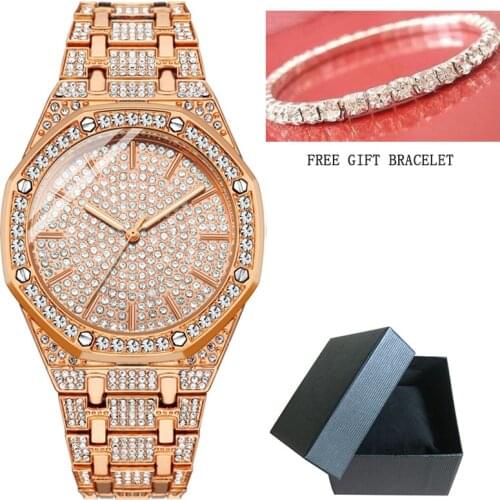 High Quality Mens Fashion Wrist Watch 40mm Dial Alloy Quartz Full Crystal Diamond Luxury Men Watches Free Bracelet Reloj Hombre