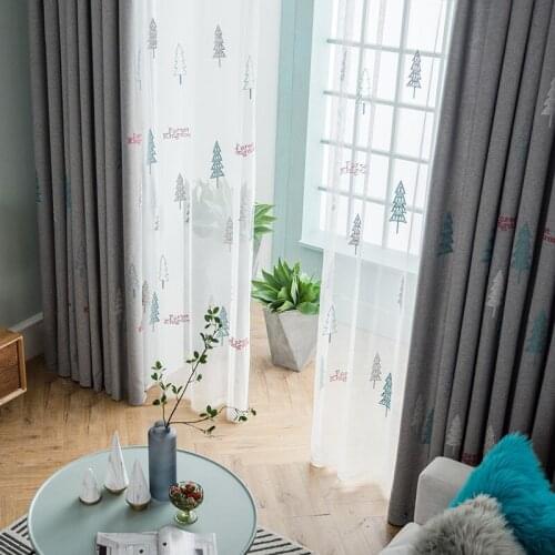 Christmas Tree Embroidered Curtains for Living Room Kids Children Blackout Bay Window Treatment Drapes JS280C