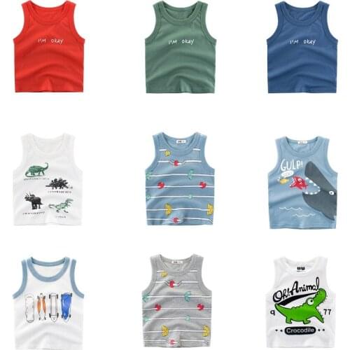 2021 Letter Vests T-shirts Children Cartoon Boys Sleeveless Tops Summer Clothing Kids Boys Clothes