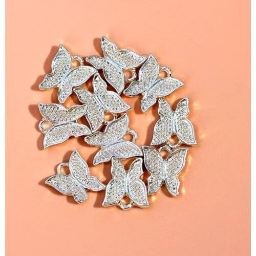 10Pcs 12*12mm Zinc Alloy Fly Butterfly Charms Gold Silver Color Metal Insect Necklace Pendant For DIY Jewelry Making Accessories