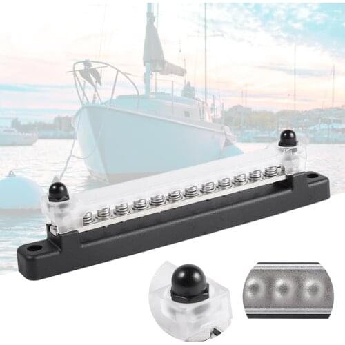12 Terminal 130A/150A BusBar Block with Cover Power Distribution Terminal Block M4*12 Screws M6*2 Studs for Car Boat Marine
