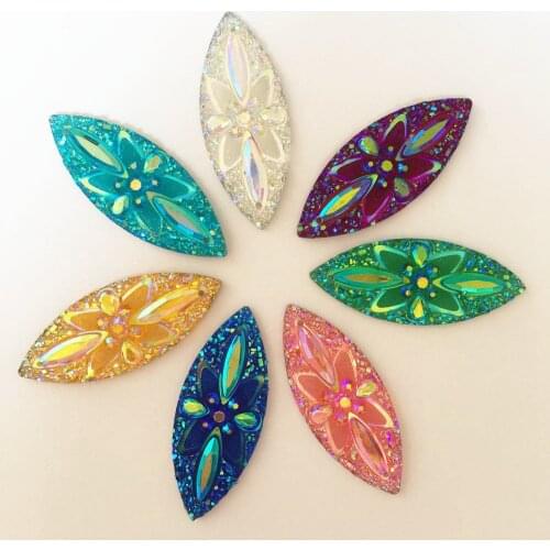 New 12PCS AB Resin Horse Eye Ore Flower Flatback Rhinestone Scrapbook Wedding 2 Hole DIY crystal Applique Craft Ornaments