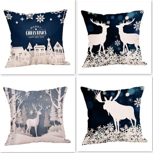 2021 Flax Snowflake Elk Home Eecor Decorative Cushions Pillow Case Cushion Cover 45x45 Pillow For Sofa Decoration Pillowcover