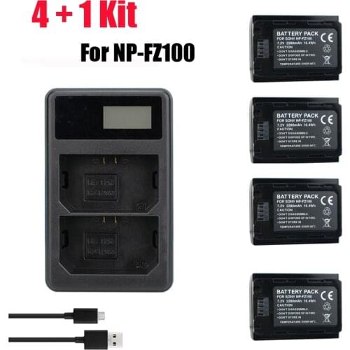 4pcs NP-FZ100 NP FZ100 NPFZ100 camera batteries + LCD Dual Charger for Sony BC-QZ1 Alpha 9 Alpha 9R Sony Alpha 9S Digital camera