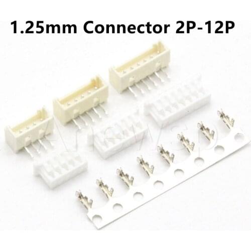 50 Set Micro JST 1.25mm Pitch Connector Right Angle Pin Header + Housing + Terminal 2P 3P 4P 5P 6P 7P 8P 9P 10P 11P 12Pin