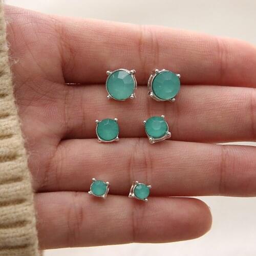 6 Pcs/Set Women Cute Candy Color Crystal Geometry Gem Earrings Set Fashion Temperament Jewelry Gift Accessories