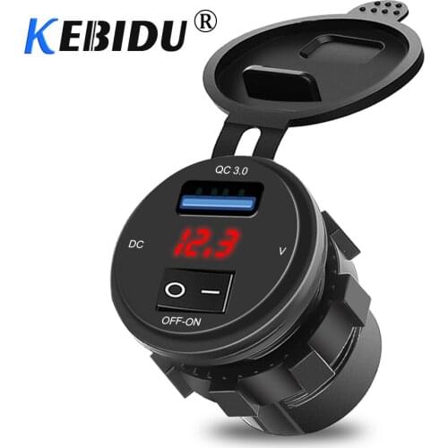 KEBIDU USB Car Charger With Switch Led Light Power Adaptor Car Socket Cigarette Lighter For QO3.0 12-24v For Car Accessories