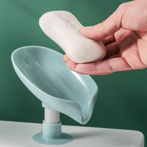Household Soap Dish Holder Leaf Shape with Diversion Hole 45° Scientific Angle Powerful Sucker Decoration