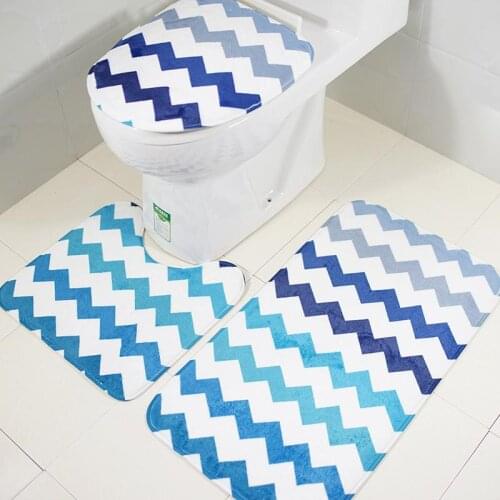 3pcs/set Wave Pattern Flannel Fabric Toilet Seat Cover Stripe Style Toilet Case Bathroom Door Non-slip Mat Home Decoration ZT395