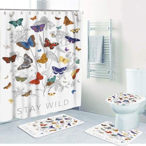 W Get Naked Black Polyester Fabric Shower Curtain Non-Slip Soft Bath Mat Toilet Lid Cover Rugs Letter Home Bathroom Decor Set