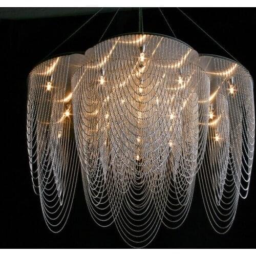 Villa Black Steel LED G9 Pendant Lights Living Room Silver Tassel Pendant Lamp Lustre Led Light Villa Foyer Lighting Fixtures