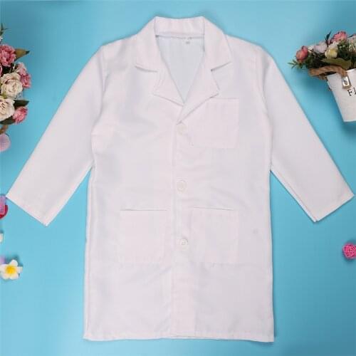 ChicTry Unisex Kids White Lapel Long Sleeves Nurse Uniform Lab Coat Girls Boys Halloween Roleplay Party Doctor Costume