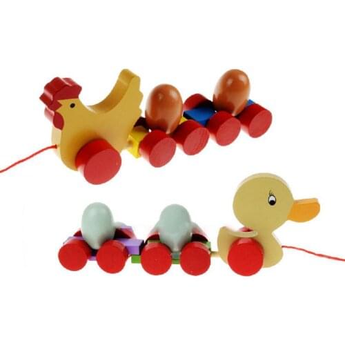 Baby Toy Kids Wood 1pcs Wooden Toy Children Creative Wooden Chicken Duckling Trailer Kids Toys Drop Shipping Kids Best Gift Toy