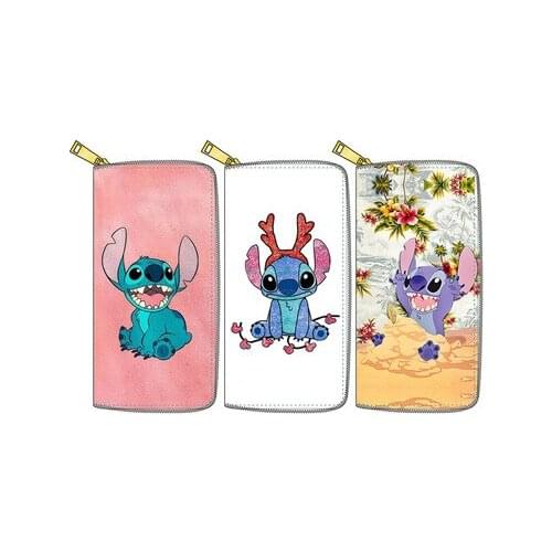 Disney Stitch PU long zipper wallet cartoon pu coin bag girl boy card holder fashion Clutch