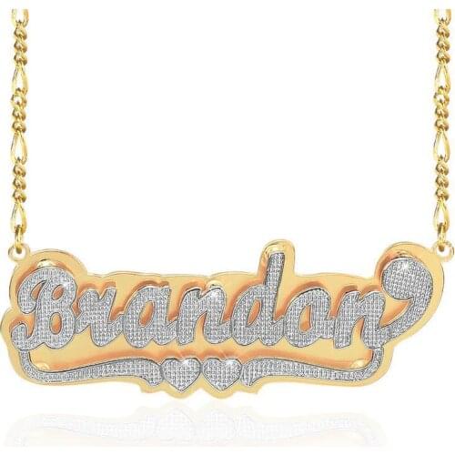 Double Plate Personalized Name Necklace with Heart Two Tone 18K Gold-Plated Custom Letter Necklace for Women Girls Jewelry Gift