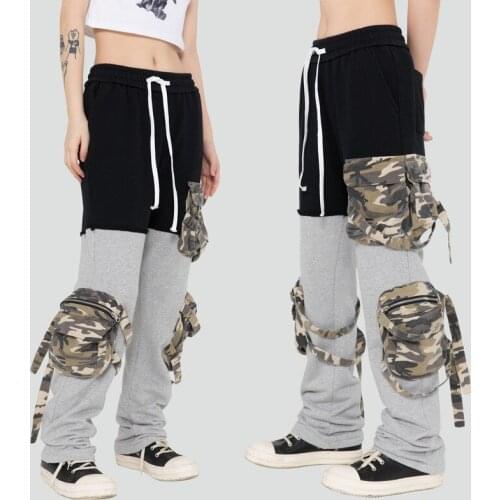 ERENEJIAN Mens Fashion Hip Hop Joggers Patchwork Cargo Pants With Multi Pockets Hi Street Harajuku Harem Trousers Elastic Waist
