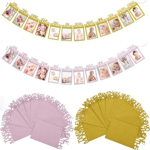 1set One Year Birthday Banner String Flag Accesorios Each Month Photo Booth Photo Frame cute Photo Album Birthday Party Decor