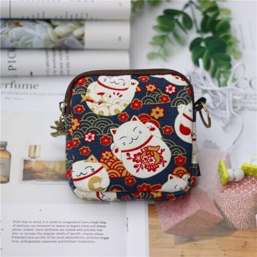 M008 Hefeng Series Lovely Cat Dog Printed Canvas Zipper Bag Geometric Square Zero Wallet Women Student Gift Wholesale