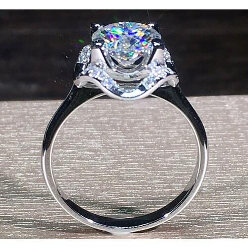 10K Au417 White Gold Women Wedding Party Engagement Ring 1 2 3 4 5 Carat Round Moissanite Diamond Ring Wave Flower Trendy Gift