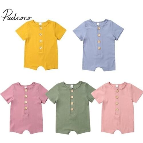 2019 Baby Summer Clothing Newborn Toddler Infant Baby Boys Girl Button Solid Romper Jumpsuit Sunsuit Outfits Clothes Daily Set