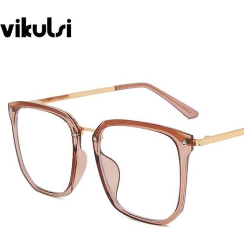 Fashion Clear Glasses Frame Women Vintage Transparent Square Glasses Brand Plastic Metal Frames Nerd Fake Optical Glasses Frame