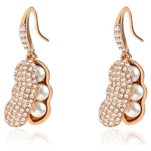 Pea Earrings Dangle Fashion Rhinestone Plant Rose Golden Earrings Jewelry For Women