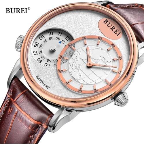 BUREI Brand Fashion Watch Man Luxury Waterproof Business Casual Dual Time Zone Sapphire Quartz Wristwatch Relogio Masculino 2021
