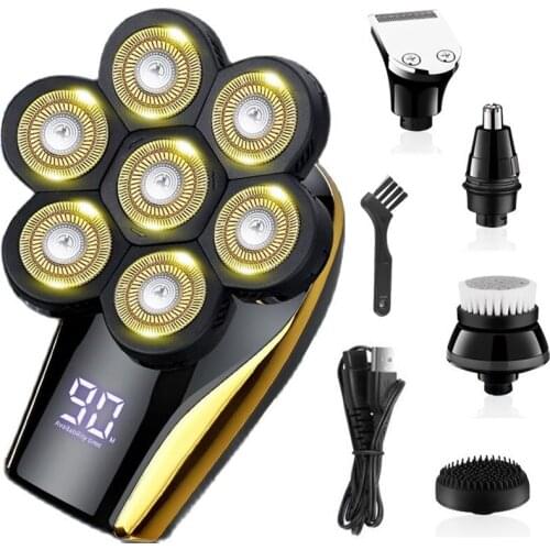 5in1 seven blade cleaning shaver rechargeable beard bald electric shaver for men body hair trimmer grooming electric razor