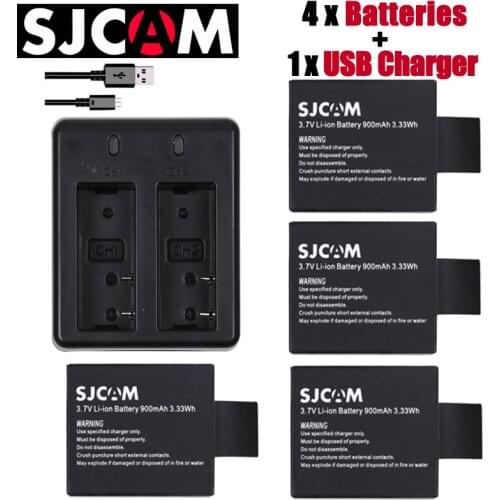 New 4pcs SJCAM sj4000 battery + bateria sj 4000 sj 5000 sj 6000 dual USB charger for SJCAM sj4000 sj5000 sj6000 sj7000 camera
