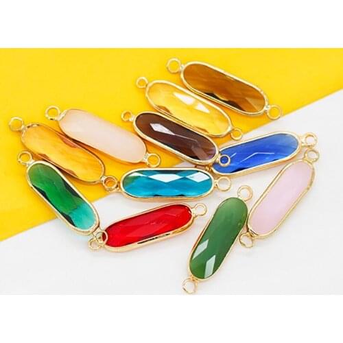 7x21mm Oval Charm Earrings Finding Faceted Framed Glass Pendants Necklace Connectors material 2-Hole Metal beads jewelry Making