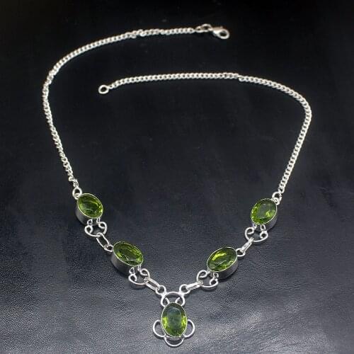 Gemstonefactory Jewelry Big Promotion 925 Silver Amazing Natural Green Peridot Ladies Women Chain Necklace 46cm 202101699
