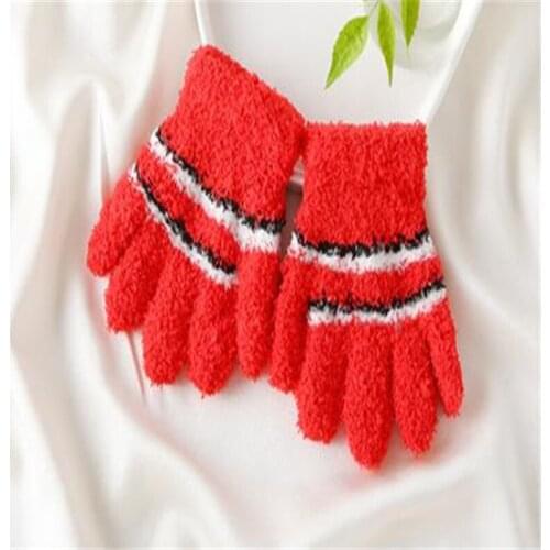 New coral fleece children warm winter knitting gloves lovely stripe gloves all pupils in gloves ST-058