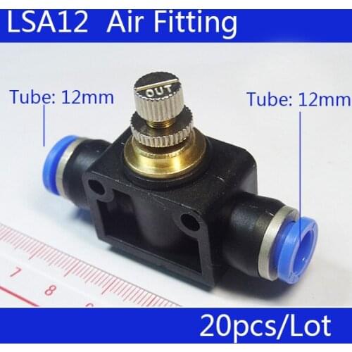 HIGH QUALITY 20Pcs 12mm to 12mm Push In Quick Connector Air Pneumatic Speed Controller LSA12