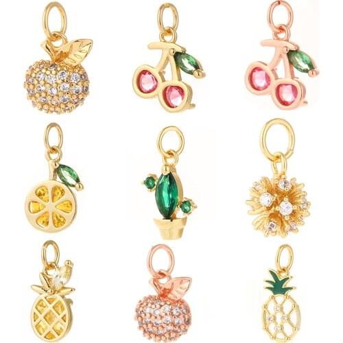 Fruits Pendant Charms for Jewelry Making Bulk Cherry Apple Designer Jewelry Charms for Diy Earrings Necklace Bracelet Copper