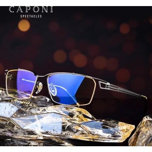CAPONI Semi-rimless Titanium Frame Glasses Men Business Leisure Style Eyewear For Male Light Square Computer Eyeglasses J15003