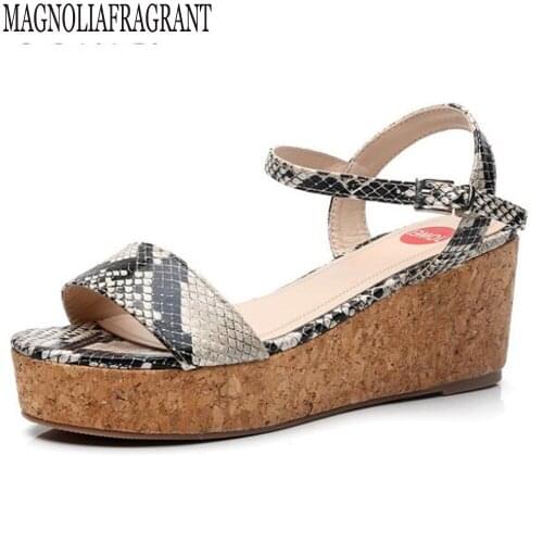 Summer Women Gladiator Sandals Snake Print Sandals Peep Toe Platform Wedge Sandals Strap Espadrille New sandalia feminina hy81