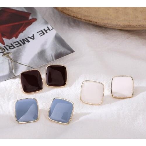 Square drip stud earrings show thin face of pure and fresh color small wind Xuan elegant color earrings
