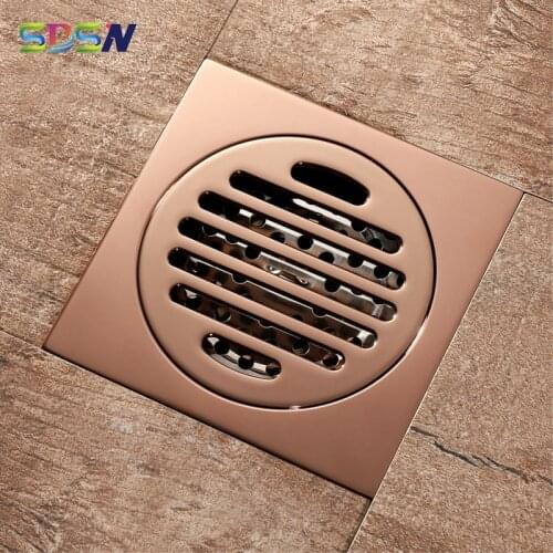 Rose Gold Floor Drain SDSN Bathroom Shower Drain Quality Brass Rose Gold Bathroom Floor Drain 100x100mm Floor Waste Grates