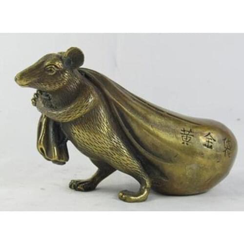 Oriental Vintage Bronze Signed statue brass copper fortune Lucky statue mouse