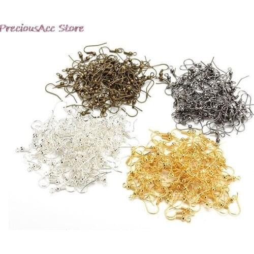 100Pcs/set Alloy Hypoallergenic Earring Hooks Fish Earwire With Coil And Ball For Jewelry Making