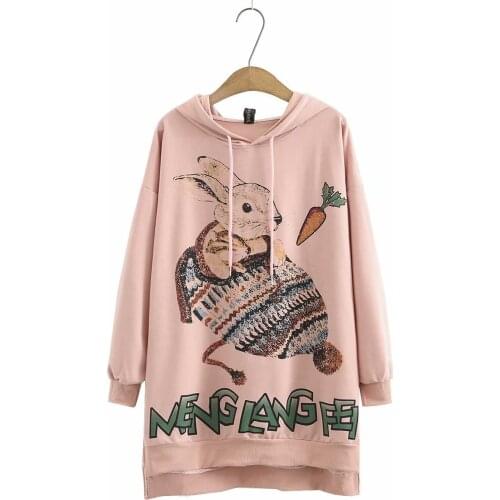 Plus size cotton cartoon printing women loose hooded Sweatshirts 2021 spring autumn casual ladies pullover hoodies female tops