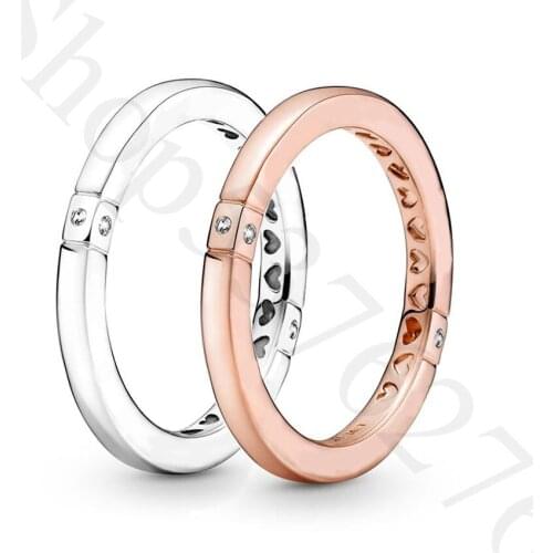 Authentic 925 Sterling Silver Logo & Hearts Fashion Ring For Pandora Women Bead Charm Gift DIY Jewelry