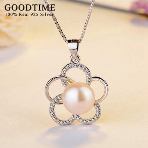 Pure 925 Sterling Silver Jewelry Flower Pearl Bead Pendant Necklace Jewelry sterling-silver-jewelry Pendant Necklaces for Women