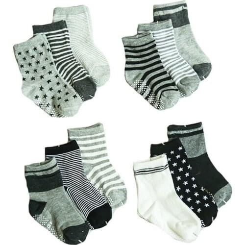 12pcs child sock Non-slip rubber point baby Striped star cotton socks style of high-quality cotton children socks 2-5y w087