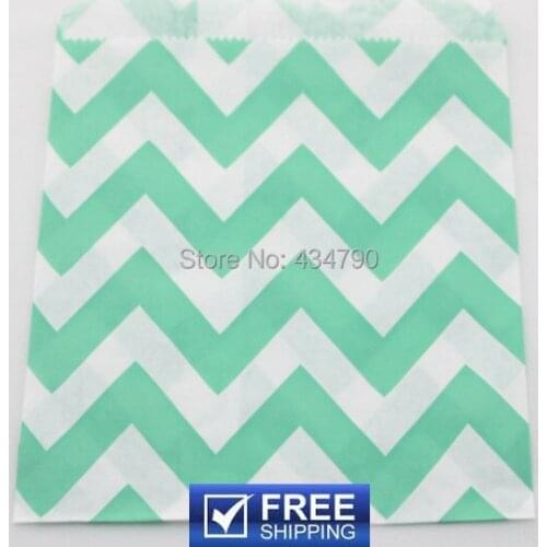 200pcs Wide Chevron Aqua Personalized Candy Buffet Bags-Zig Zag Paper Party Treat Favor Snack Gift Goodie Bag-Choose Your Colors