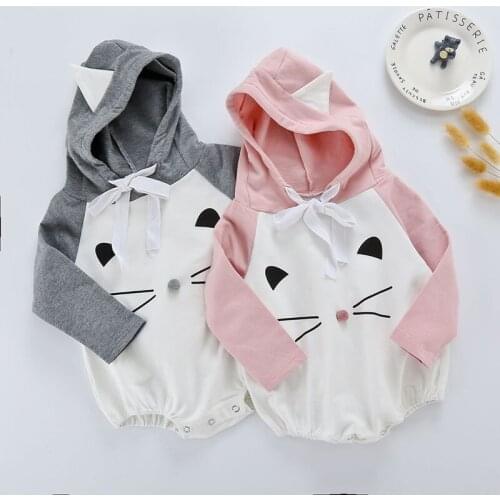 2019 Fashionable Infant Baby Girls Long-sleeved Boutique Cartoon Cat Design Pattern Rompers Baby Boys Clothes Autumn Sweatshirt